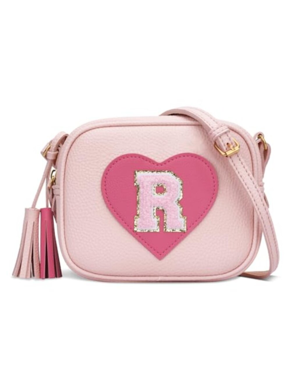 Vegan Leather Heart Crossbody Bag with Tassel Adjustable Strap Girls Purse